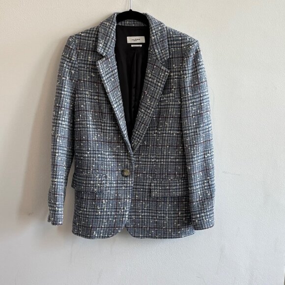 Isabel Marant Étoile Kice Wool Blazer Jacket Size 38 Blue Grey Bouclé - Picture 4 of 8